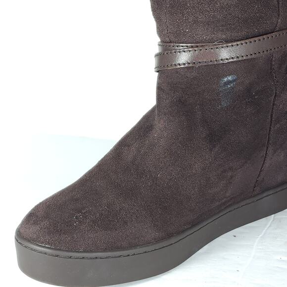 Coach Women's Norell US 7B Brown Suede Fold Down Sherpa Wedge Shearling Boots - Picture 14 of 16